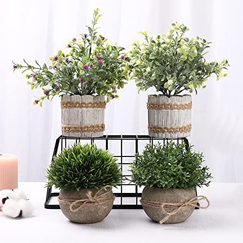 Artificial Topiaries Plants & Flowers, 4 Pcs Mini Plants Artificial