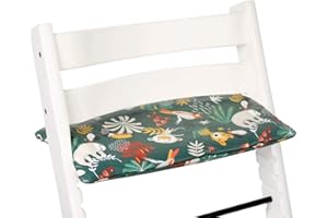 Ukje Cushion Compatible with Stokke Tripp Trapp - Cushion for High Chair, Baby Seat Padding, High Chair Accessories, Sitting Cover, Coated Fabric, Stylish Patterns (1 Piece, Green Monkey)