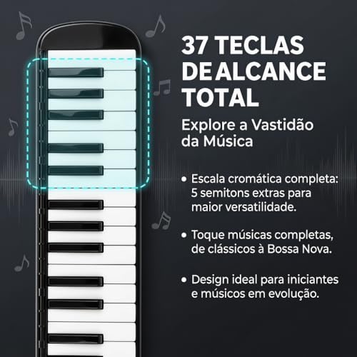 VEDO Escaleta 37 Teclas Infantil, com Bocal Duplo e Bolsa, Teclado De Piano de Ar, Instrumento Musical, Instrumentos Musicais de Brinquedo, Adequado Para Crianças e Adultos, Presente Perfeito, Preto