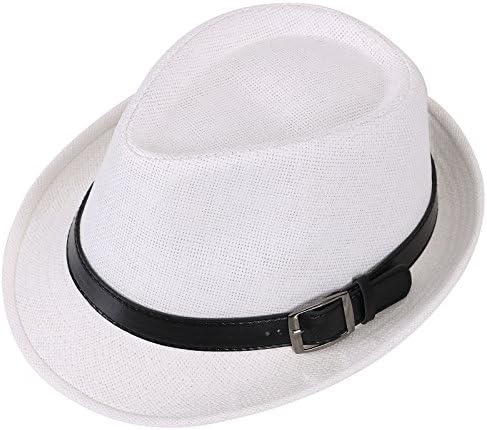 Harcadian Men's/Womens Straw Fedora Trilby Hat Beach Sun Hats White Hat Black Belt 59cm