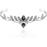 AHONEY Black Crown Headpiece Medieval Fairy Elf Crown Leaf Headwear for Women Men Gothic Circlet for Renaissance Accessories Halloween Costume Party