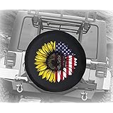 Spare Tire Cover Distressed USA Flag Sunflower Mash Up (fits: Jeep Wrangler SUV Camper or RV Accessories) Black 32 Inch with Grommets
