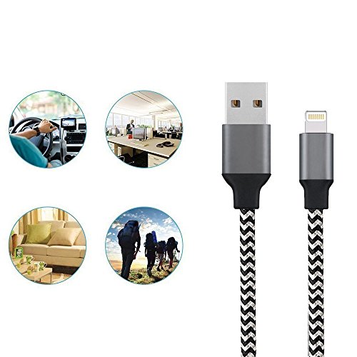 Lightning Cable,Mattzur [3 Pack] iPhone Charger to USB Syncing and Charging Cable Data Nylon Braided Cord Charger for iPhone 8/8 Plus7/7 Plus/6/6 Plus/6s/6s Plus/5/5s/5c/SE(Black) - Thumbnail 4