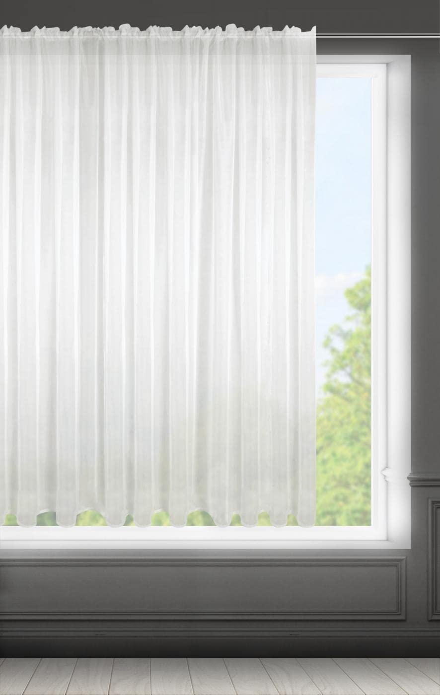 Eurofirany LUCY Voile Curtain, Sheer Curtain with Rufflette Tape - 1 Unit, Bedroom, Living Room, Kitchen, White, 300x160 cm