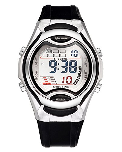 MINGRUI Kids LED Watches Electrical Luminescent 50M Waterproof Wrist Watch with Chronograph Alarm Calendar Date - Black