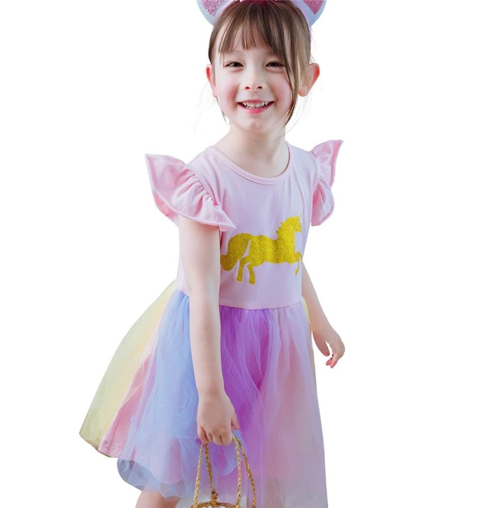 Lito Angels Unicorn Summer Dress for Baby Girls, Birthday Party Tulle Sundress Casual Wear Outfit Age 12-18 Months, Pink