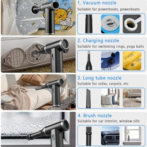 Excefore Compressed Air Duster, Mini Air Duster Metal Design Enhanced Powerful 250000RPM, Infinite Speed Adjustment Wind - Portable Air Duster, Electric Air Blower for Cleaning Keyboard&PC