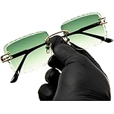 Street Knitted Stylish Luxury Green Tint Gem Cut Lens Unisex Square Rimless Retro 90's Hip Hop Gold Wire Frame Sun Glasses Frameless Rectangle Summer Shades Sunglasses For Men And Women