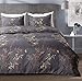 Tebery Ultra Soft Microfiber Duvet Cover Set with Zipper Closure Charcoal Grey and Gold Tree Pattern (Queen)