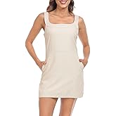 HDE Women's Linen Mini Dress Sundress Sleeveless Summer Dresses with Pockets