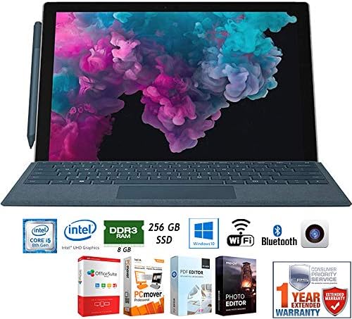 Microsoft KJT-00001 Surface Pro 6 12.3-inch Intel i5-8250U 8/256GB Convertible Laptop Bundle with Elite Suite 18 Standard Editing Software Bundle and 1 Year Extended Warranty