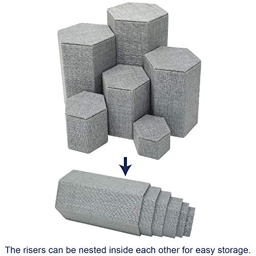 image for Mooca 6 Pcs Jewelry Display Risers Stacking Nested Set, Burlap Gray Li