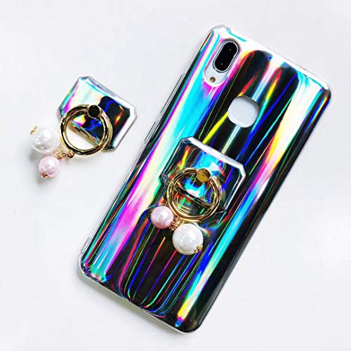 Aikeduo Pearl Ring Pendant for Samsung Galaxy S8, Glitter TPU Smooth Case Iridescent Colorful Laser Pattern Ultra Slim Anti-Scratch Shockproof Cover (Silver, Samsung S8)