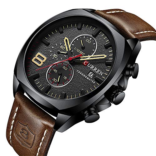 Reloj Hombres Impermeable Cronógrafo Deporte Militar Reloj Hombre Cuero Reloj Reloj Masculino - Imagen 3