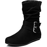 Luoika Women's Wide Width Low Heel Side Zipper Ankle Boots
