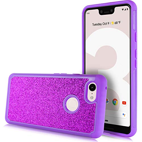 Glitter Hard Case for Google Pixel 3 XL, Glitter Bling Hard Cover with Dual-Layer [Hard PC Back Exterior + Soft TPU Interior] for Girls (Purple) - Thumbnail 4