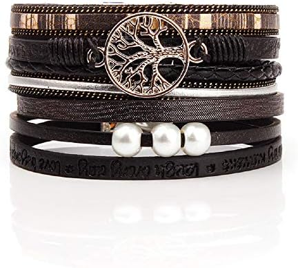Tree of Life Leather Cuff Bracelet Handmade Wristband Gorgeous Wrap Bracelet with Magnetic Buckle Bohemian Bangle Jewelry for Women, Teen Girl, Boy, Teenager Gifts