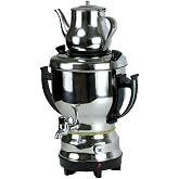 Electric Stainless Steel Persian Russian Turkish Arabic 3 Liter Samovar With Kettle 32oz Tea Maker Water Teapot 110V 1300W Auto Shut Off, Keep Warm