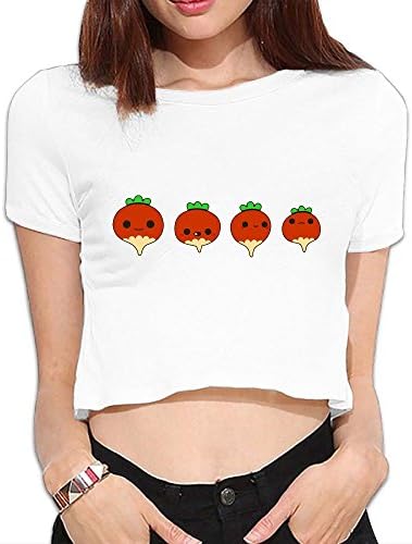 McNally Cute Radishes Women's Summer Loose Fit Fashional Short Sleeve T-shirt Casual Crop Top SWhite