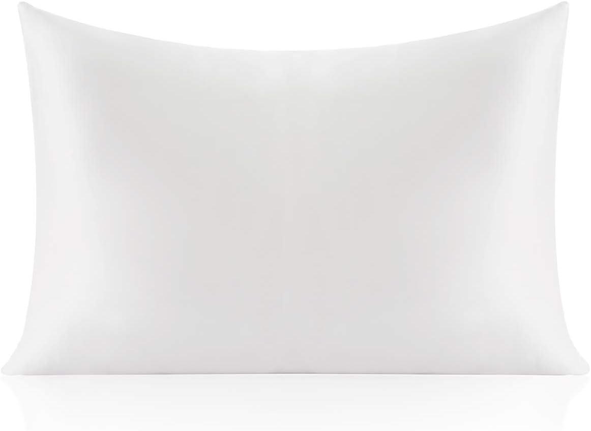 RUIPTSKE Natural Silk Federa, ipoallergenico, 22momme, 100% Seta, 600 Filati, con a Scomparsa Cerniera (White, 50x90cm)
