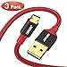 JianHan Reversible Micro USB Cable,[3-Pack] Braided Micro USB Charging Cable for Samsung Galaxy S7 S6 J7 Edge,Note 5,LG G3 G4,Kindle,PS4,Motorola,Android (1.5ft /3.3ft /6.6ft Red)