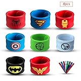 Sienon Superhero Slap Bracelets for Kids Party Favors-8 Pack Slap Bracelets-Superhero Prizes for Boys &Girls - Superhero Theme Party/Superhero Birthday Party/Christmas Halloween Party Favors Supplies