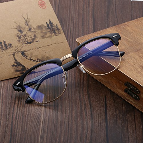 Pro Acme Vintage Inspired Semi-Rimless Clubmaster Clear Lens Glasses Frame Horn Rimmed (Matte Black)