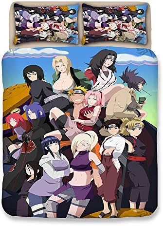 3D Naruto cartoon pattern duvet cover with 2pcs pillowcases, bedding sets for kids and teen(color 9, Single 3pcs)