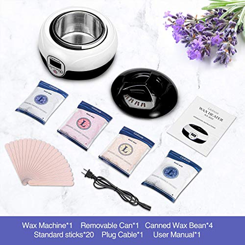 Wax Warmer, Liaboe Wax Heater Hair Removal Kit, Electric Waxing Kit with Adjustable Temperature, LED Display, 4 Different Flavor Hard Wax Beans and 20 Pcs Wax Applicator Sticks(Women/Men)
