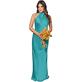 Zymhae Halter Long Satin Bridesmaid Dresses for Wedding A Line Maxi Prom Formal Evening Gown 2025