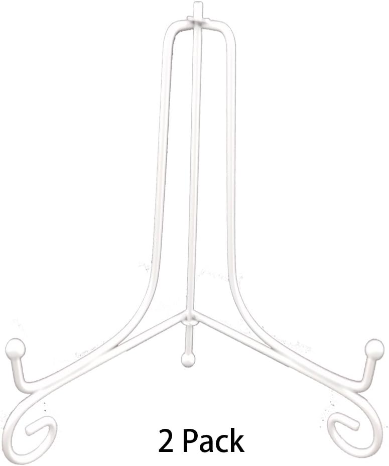 Tincogo (2 pack) 10" Iron Large Plate Stand, White Iron Easel Plate Display Photo Holder Stand, Displays Picture Frames, Cookbooks, Decorative Plates, Tablets and Art