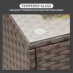 Rattaner Patio Furniture Wicker Coffee Table Outdoor Garden Square Side Table with Tempered Glass Top Brown 51ZgNsfLl5L