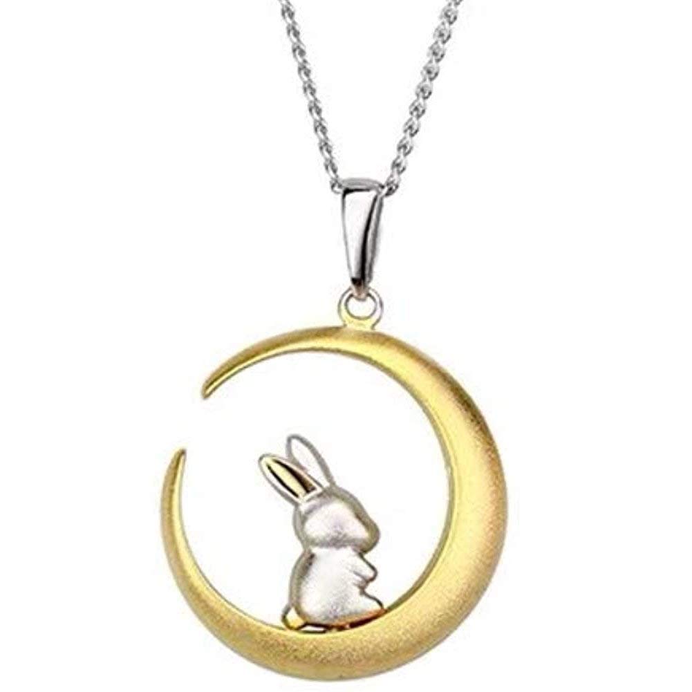 Cute Bunny Rabbit On The Moon Pendant Necklace for Women Teen Girls S925 Sterling Silver Hypoallergenic Dainty Tiny Crescent Choker 18" Chain Collar Delicate Animal Jewelry Gifts Box for Daughter