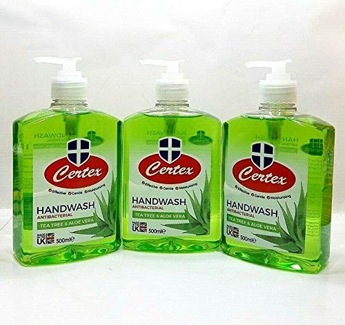 3 PCS CERTEX GREEN ANTIBACTERIAL HAND WASH TEA TREE & ALOE VERA 500ML MOISTURISING PUMP LIQUID SOAP FOR USE IN HOME, OFFICE, RESTAURANTS ETC.