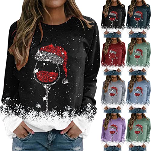 Christmas Tops for Women UK Long Sleeve Christmas Sweatshirt for Women Autumn Winter Printed Pullover Tops Crewneck Oversized Sweatshirts Casual Party Costume