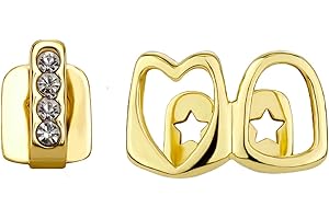IQIC Gold Grillz for Men Women Punk Rhinestone Hip Hop Grills for Your Teeth Hollow Out Heart Star Tooth Cap Teeth Accessories Jewelry