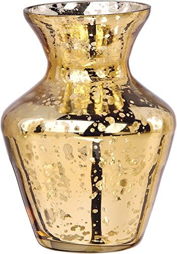 Luna Bazaar Vintage Mercury Glass Vase (4-Inch, Penelope Mini Urn Design, Gold) - Decorative Flower Vase - for Home Decor, Party Decorations, and Wedding Centerpieces