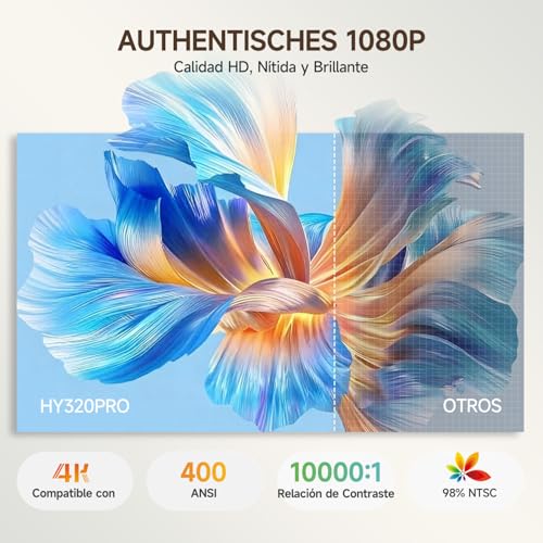 【Enfoque Automático】 Mini Portátil Full HD Magcubic HY320pro | Proyector con Resolución Nativa 1080p, 400ANSI, Contraste 10000:1, Wi-Fi 6, BT 5.4, Mini Proyector Portátil para Hogar y Oficina