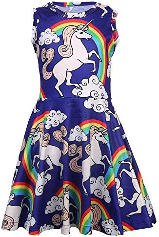 Colobe Girls Summer Dresses Sleeveless Casual Unicorn Gifts A Line Swing Twirl Dress for Kids Aged 2-8 Years