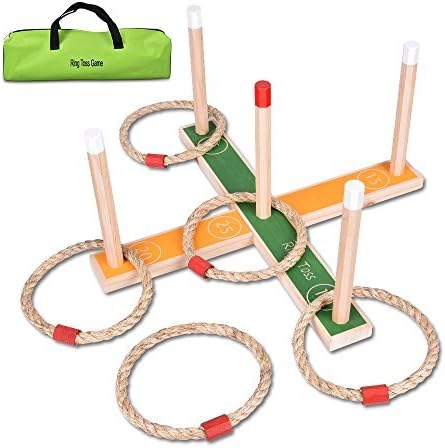 Ring Toss Game - Wooden Ring Toss Set With Case, Suitable For All Age &amp; In/Outdoor, Christmas Gift Toy For Kids To Improve Eye-Hand Coordination &amp; Fine Motor Skills Ring Toss Game