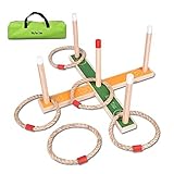 Ring Toss Game - Wooden Ring Toss Set With Case, Suitable For All Age & In/Outdoor, Christmas Gift Toy For Kids To Improve Eye-Hand Coordination & Fine Motor Skills Ring Toss Game