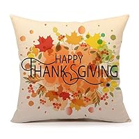 SPXUBZ Happy Thanksgiving Autumn Leaves Maple Watercolor Print Pillow Cover Decorative Home Decor Nice Gift Square Indoor Pillowcase Size: 24x24 Inch(Two Sides)