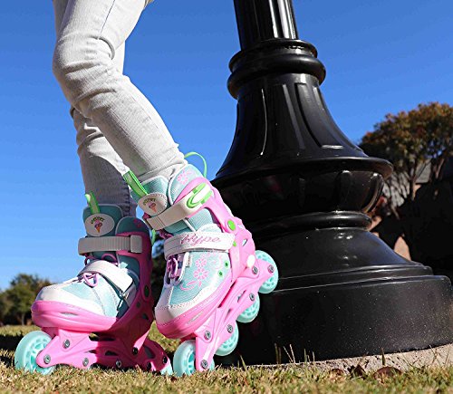 Hype Sherbet Adjustable Inline Skates Kids rollerblades Girls - Roller Blades for Youth, Kid, Girl, Boys - Comfortable fit - Safety non-slip wheels (Blue/Pink)