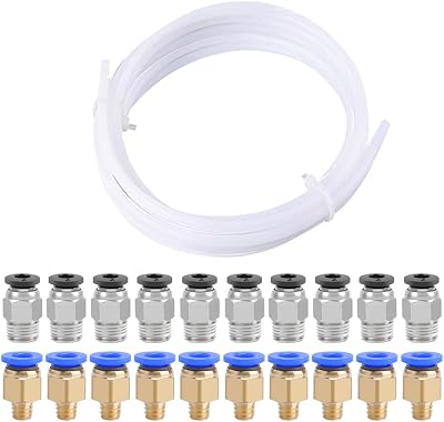 QitinDasen 5M 3D Printer PTFE Tube w/ 20 PC4 Pneumatic Connectors M6 M10