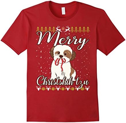 Mens Merry Christshih Tzu T-Shirt Shih Tzu Pun Funny Christmas Large Cranberry