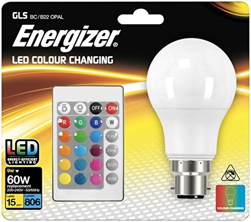 ENERGIZER Colour Changing B22 GLS LED RGB+W, with Remote Control, 9W, White