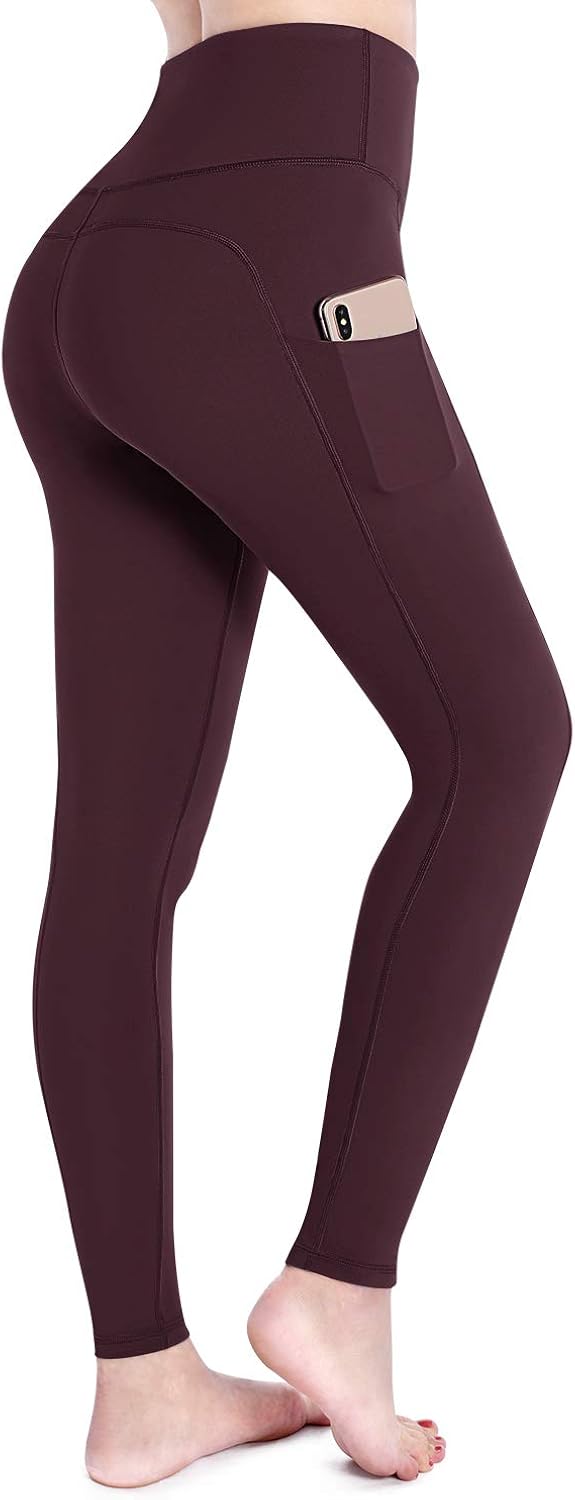 OUGES Womens High Waist Pockets Yoga Pants Running Pants Workout Leggings: Clothing