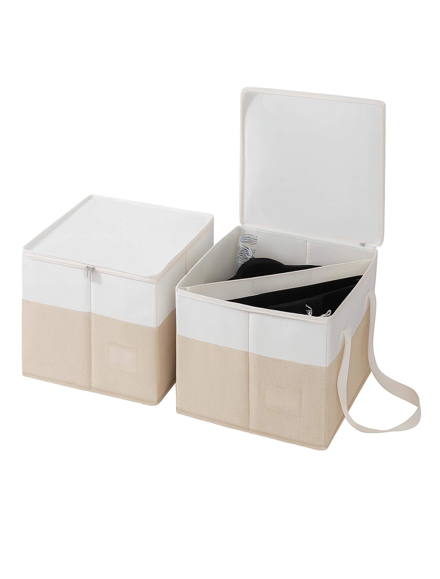 Photo 1 of Coorganisers 2-Pack Rigid Clothes Hanger Organizer Bag with Dust-Proof Lid, Hanger Storage Holder with Support Boards, Large Capacity Clothes Storage Containers with Handle for Laundry-Beige/Linen