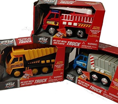 3PK Mighty Wheels Electronic Sound 'N Light Vehicles (Fire Truck, Dump Truck, &amp; Recycling Truck)