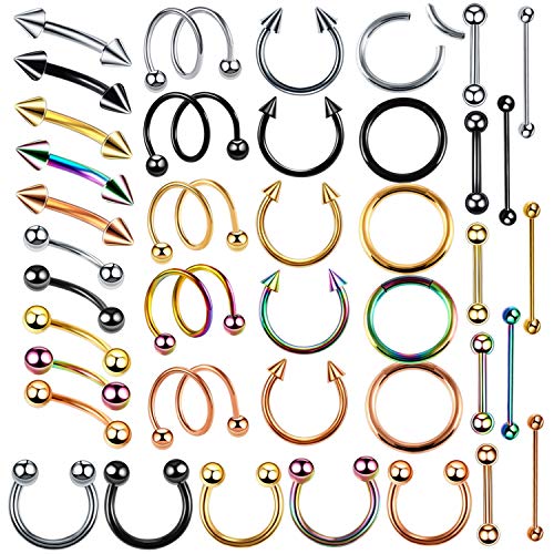 2Pcs/lot Stainless Steel Labret Piercing Nose Ring Earrings Eyebrow Helix Piercing Tragus Barbell Piercing Lengua Body Jewelry,Style 22,Silver